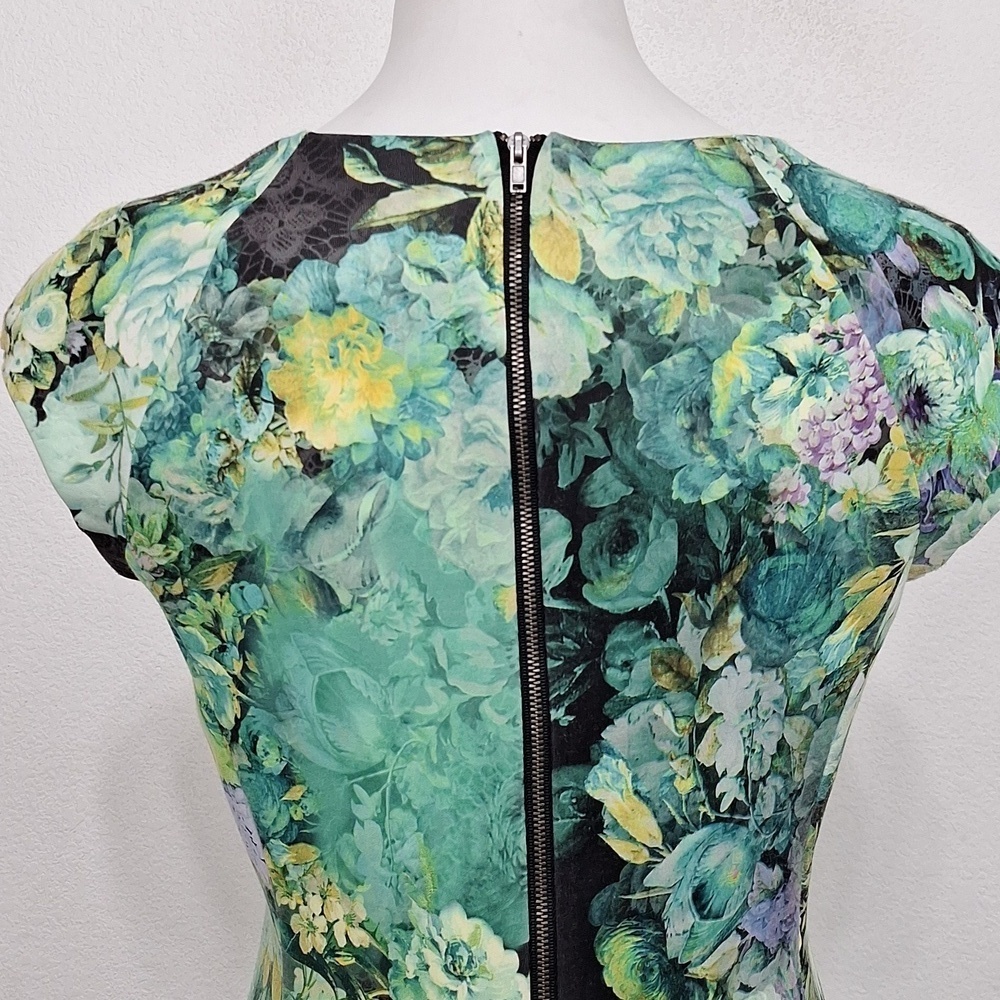Beige by ECI Black Teal Tropical Multicolor Floral Maximalism Sheath Dress Sz. 4 - Picture 7 of 13